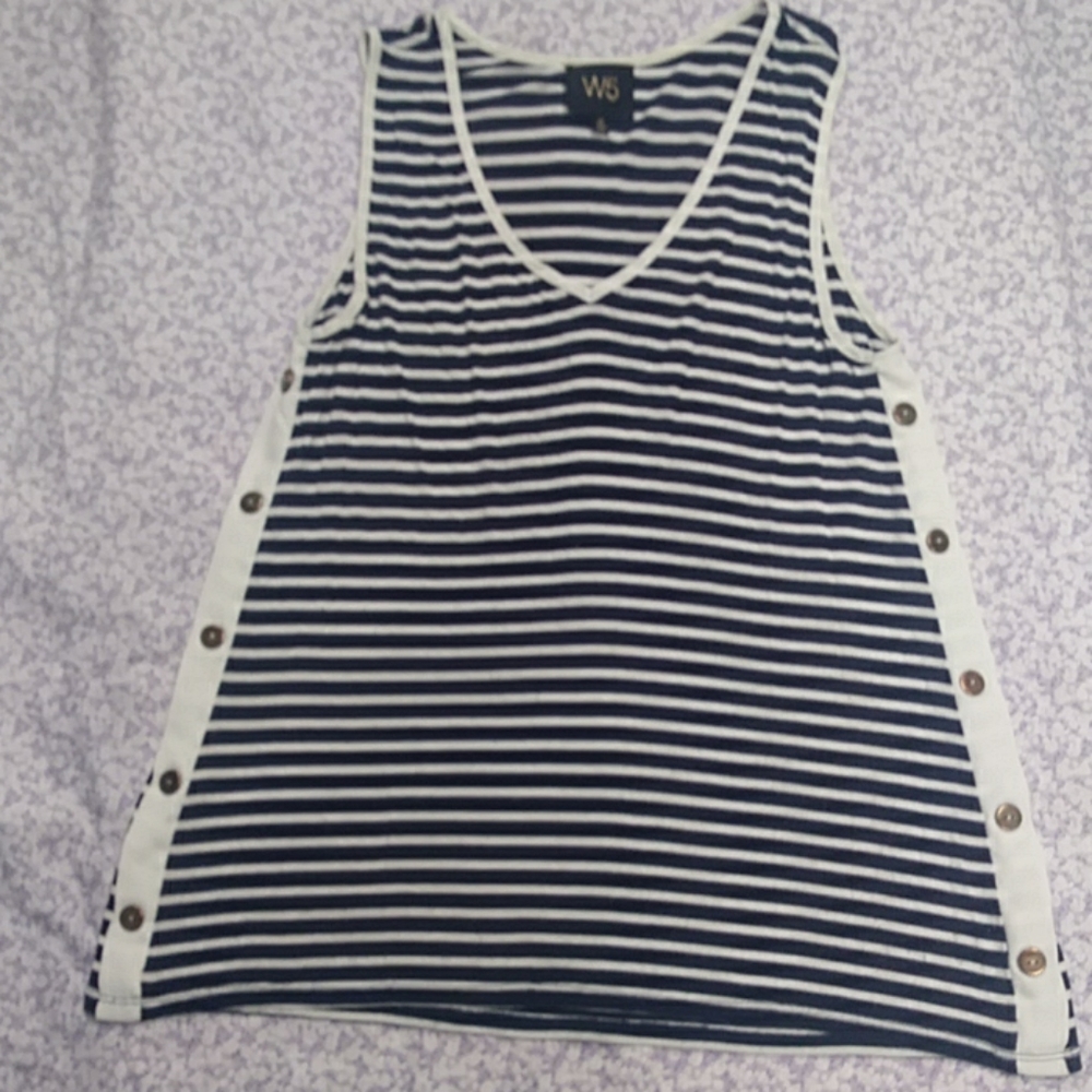W5 Sz S Blue and White Stripe w/ Gold Buttons